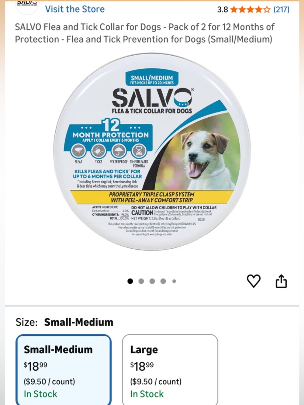 NEW! SALVO Flea & Tick Dog Collar set of 2 collars 12mo protection